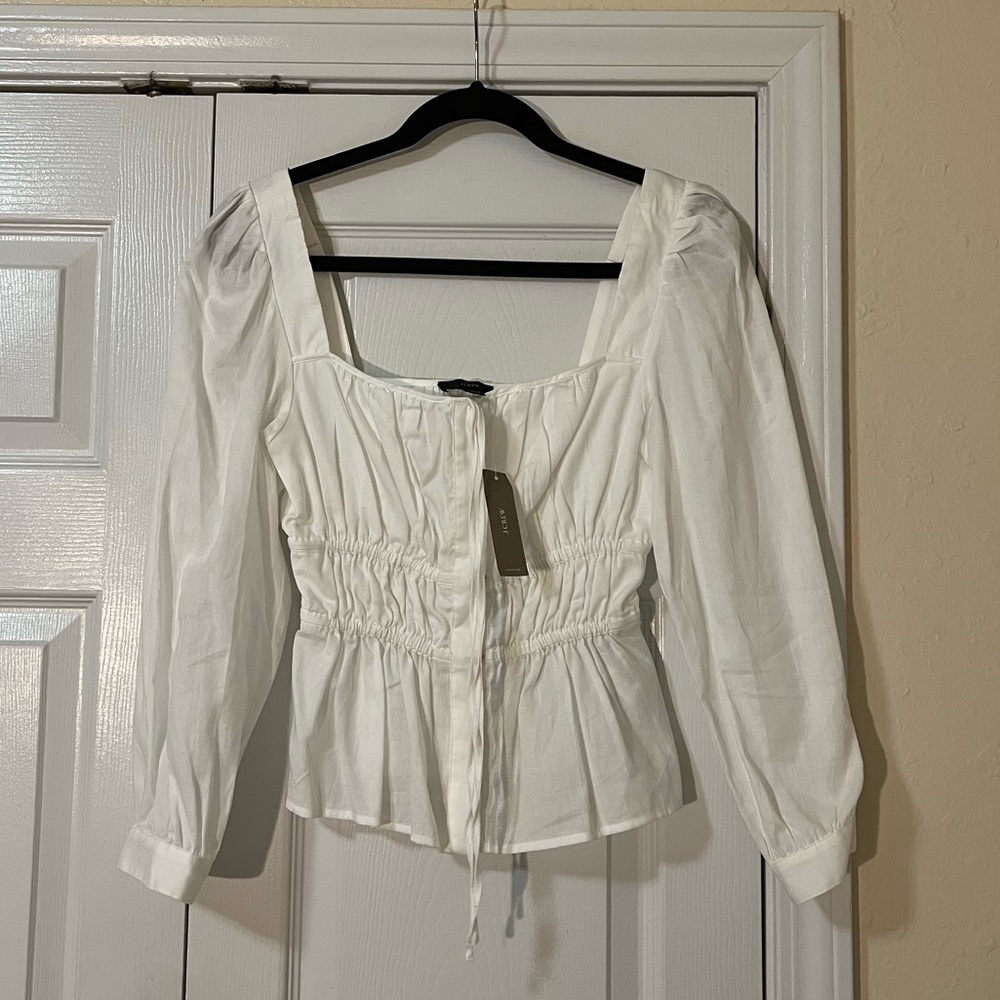 NWT J. Crew White Puff Sleeve Blouse